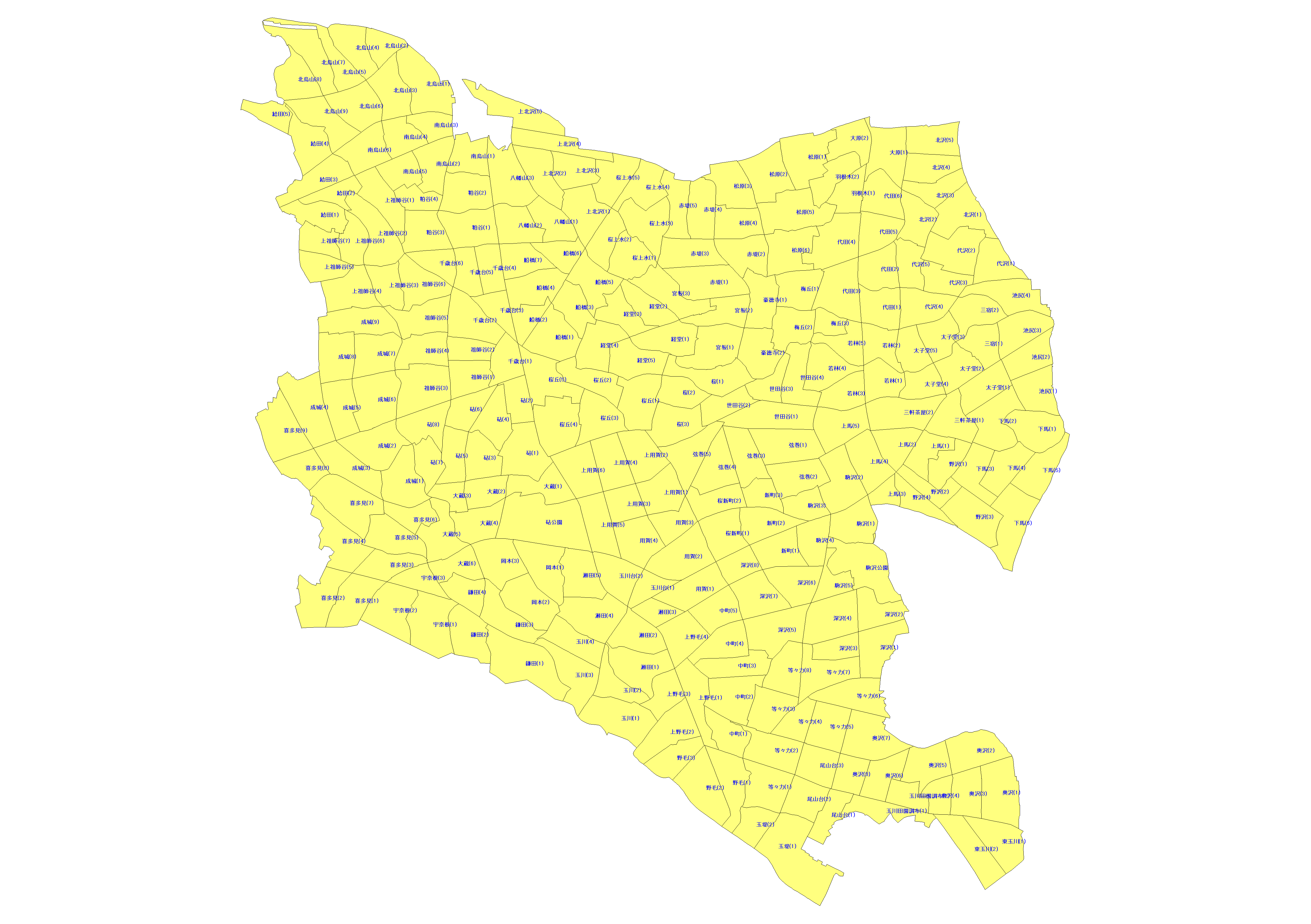 東京都世田谷区の配布エリアMAP