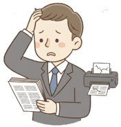 チラシ作りに悩んでいる男性