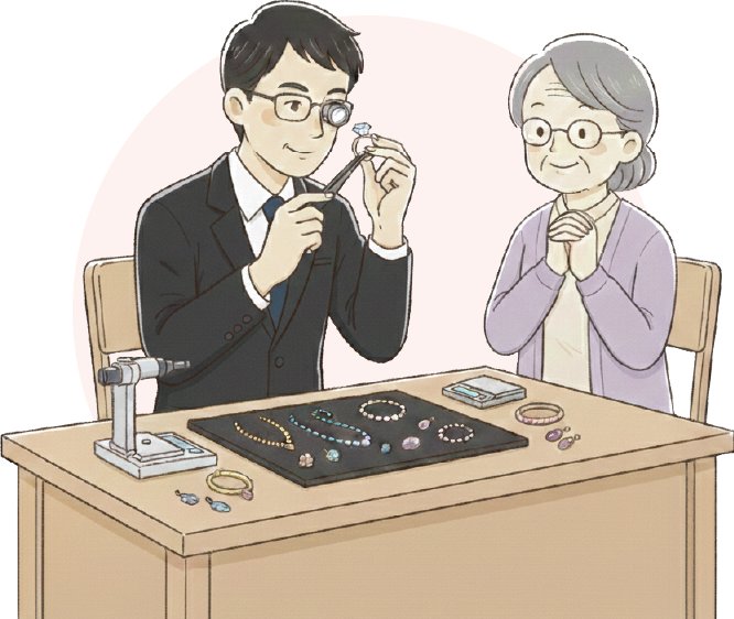 鑑定士と女性顧客のイラスト